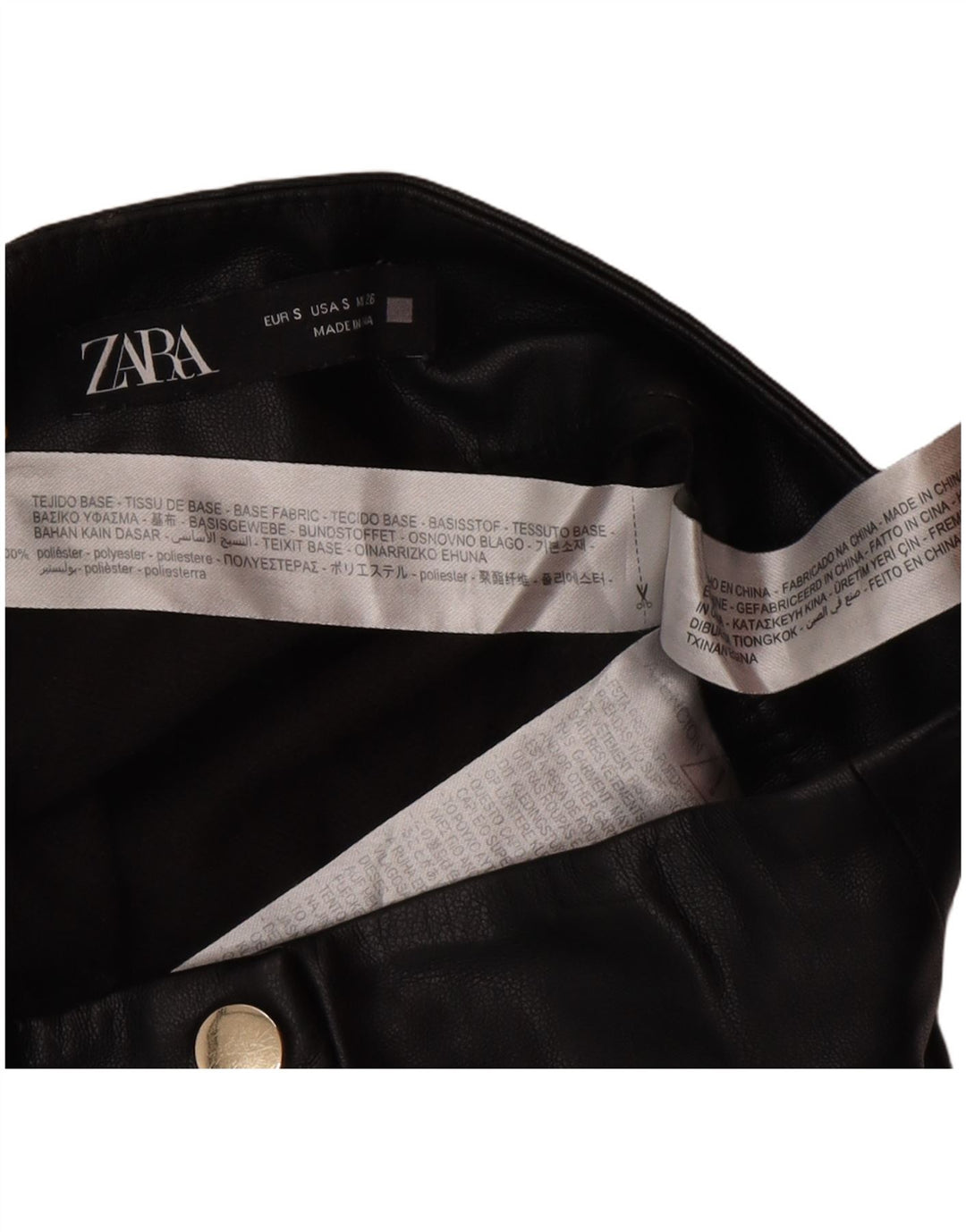 Zara Womens Faux Leather Mini Skirt Small W26  Black Polyester
