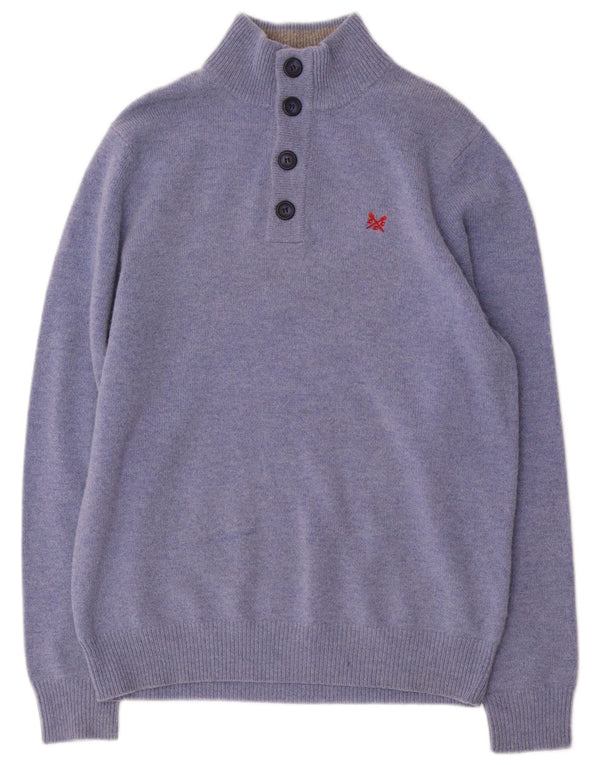 Crew Clothing Mens Button Neck Jumper Sweater Medium Blue Wool