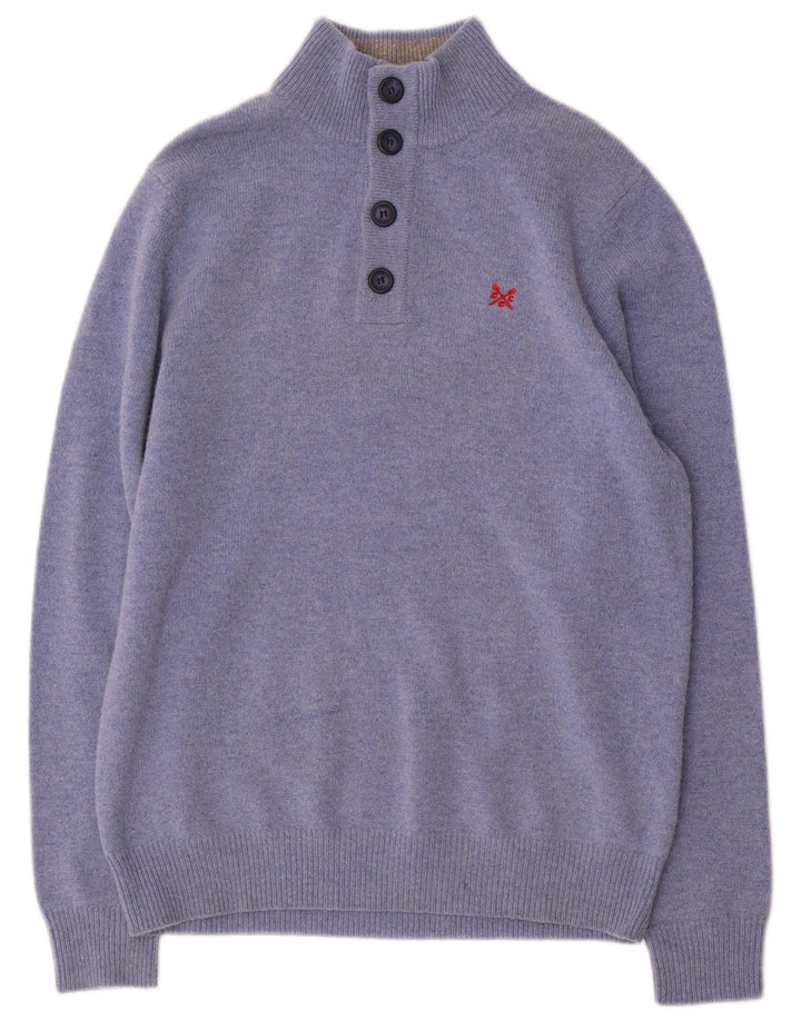Crew Clothing Mens Button Neck Jumper Sweater Medium Blue Wool