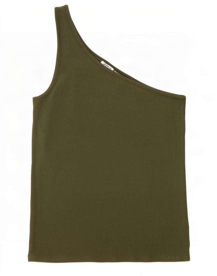 Top monospalla da donna Marks & Spencer UK 12 cotone kaki medio