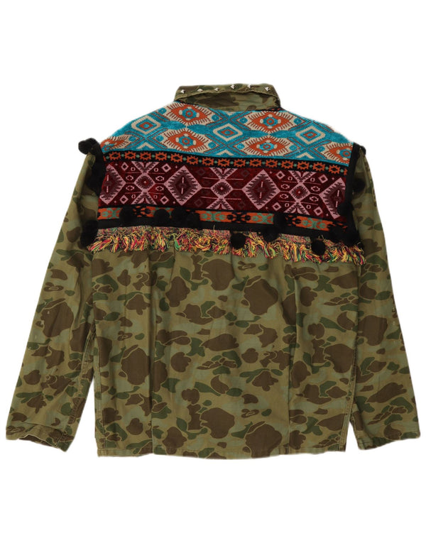 Zara Damen Übergroße Militärjacke UK 6 XS Khaki Camouflage Baumwolle