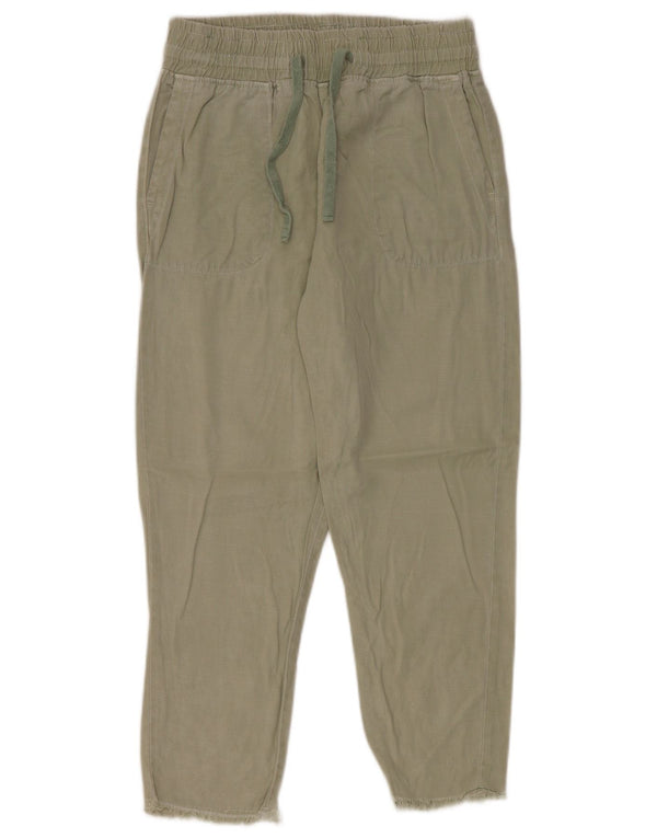Zara Womens High Waist Tapered Casual Trousers Small W26 L27 Khaki Lyocell