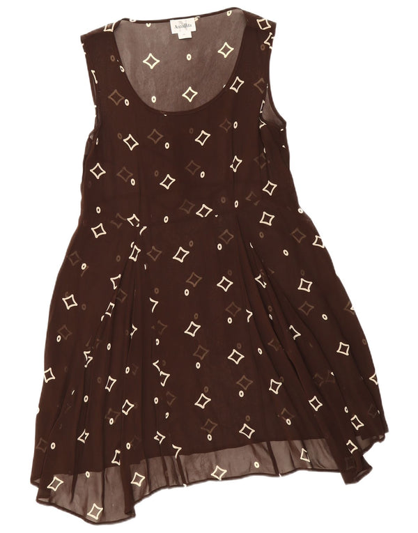 Vintage Womens See Through A-Line Dress IT 46 Large Brown Geometric