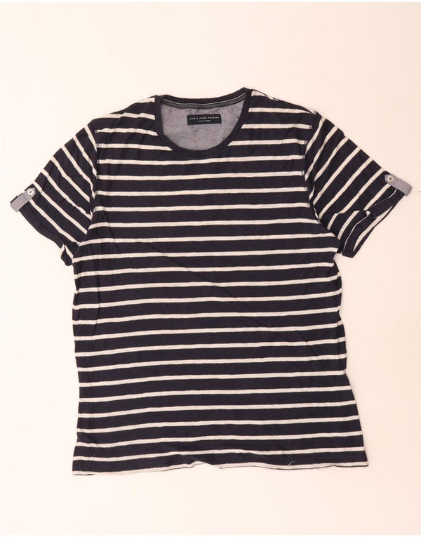 Jack & Jones Mens T-Shirt Top Large Navy Blue Striped