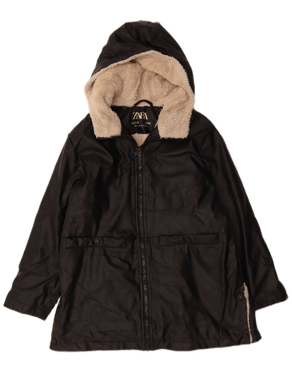 Zara Girls Hooded Sherpa Jacket 11-12 Years Μαύρο Πολυαιθυλένιο