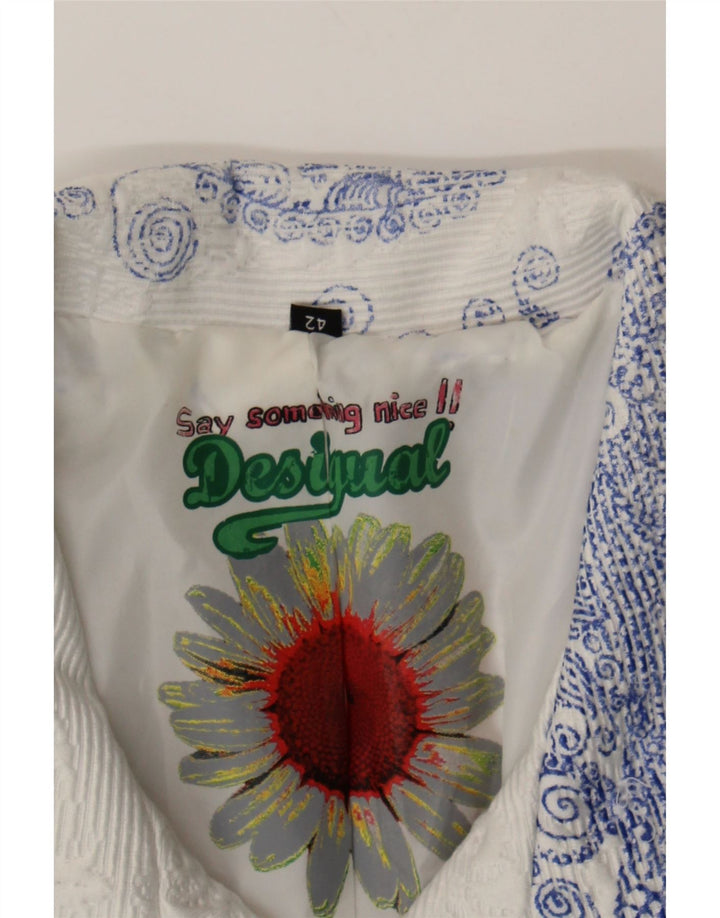 DESIGUAL Womens Overcoat EU 42 Large White Paisley Polyester Vintage Desigual and Second-Hand Desigual from Messina Hembry 