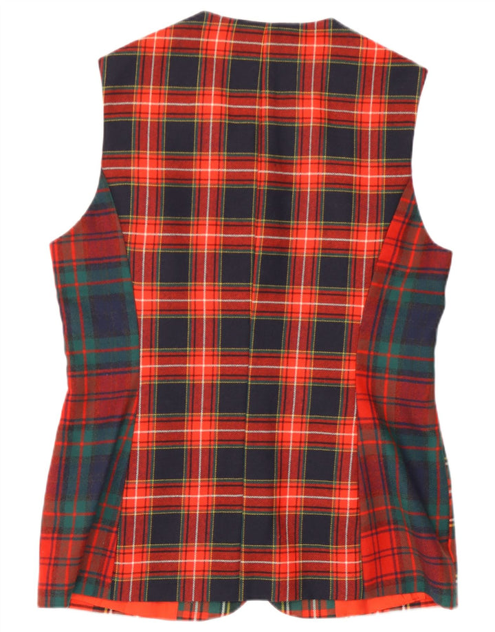 Trussardi Womens Longline Waistcoat IT 46 Large Red Plaid Virgin Wool