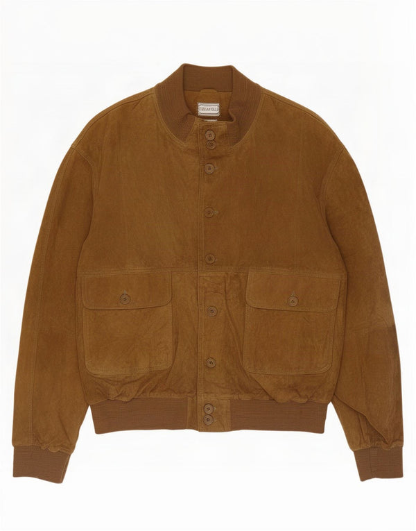 Vintage Mens Suede Bomber Jacket UK 40 Large Beige Leather