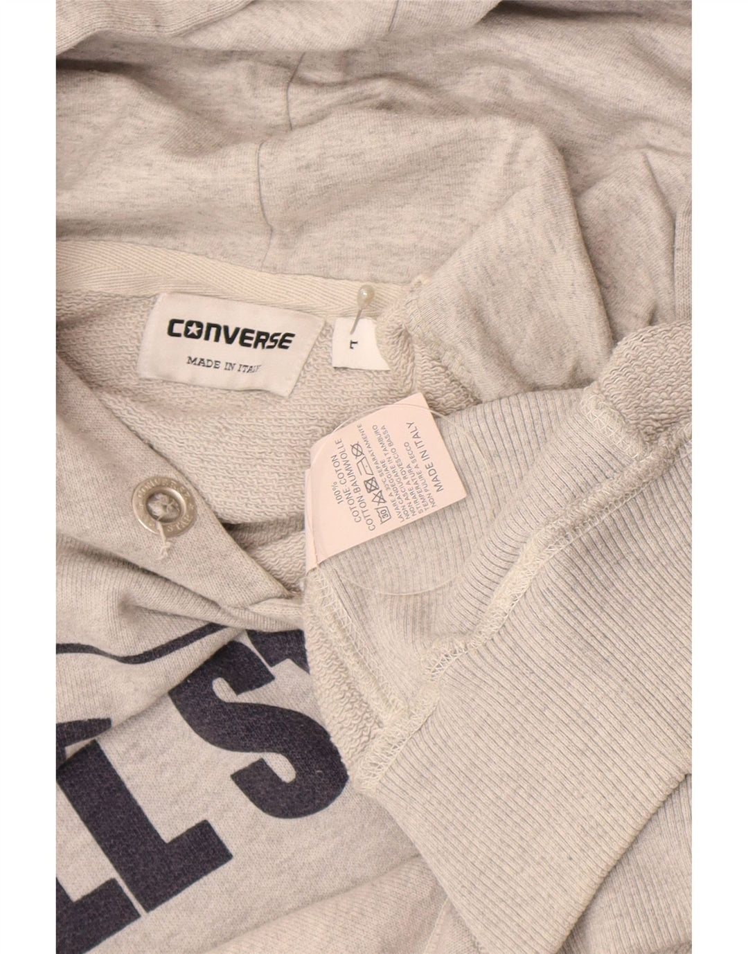 Converse Mens Graphic Hoodie Jumper Large Grey Cotton