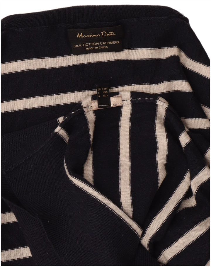 Massimo Dutti Womens Roll Neck Jumper Sweater UK 10 Small Navy Blue Striped