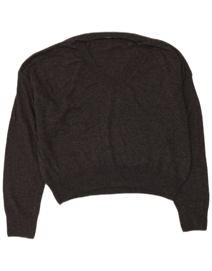 ZARA Womens Oversized V-Neck Jumper Sweater UK 10 Small Grey Viscose