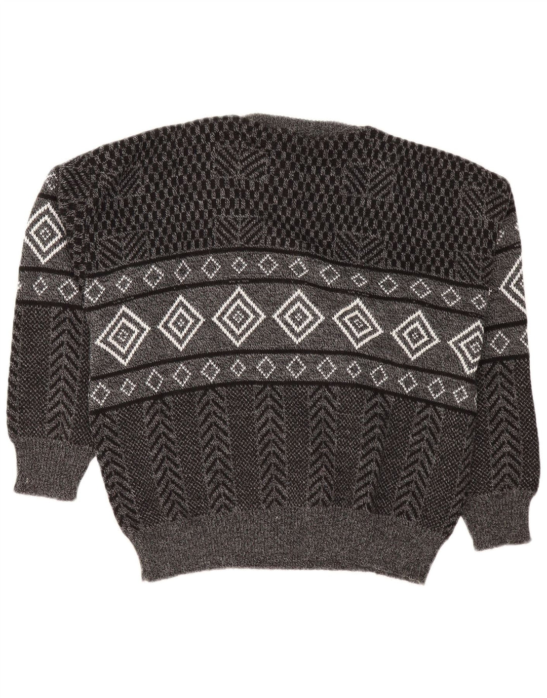 Vintage Mens Crew Neck Jumper Sweater Large Grey Argyle/Diamond Acrylic