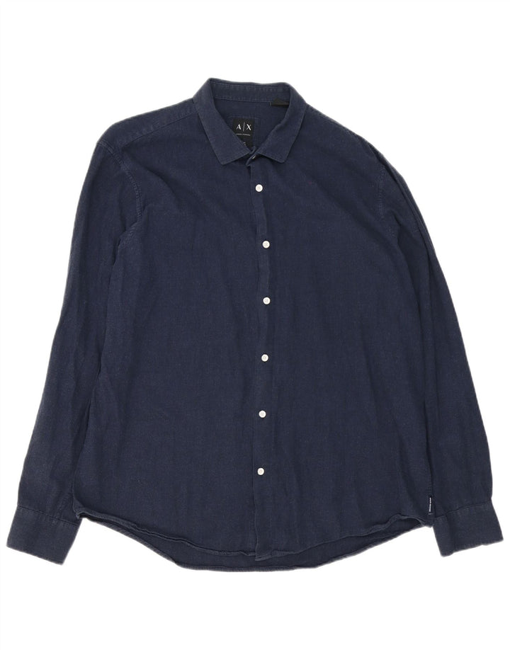 Camicia da uomo Armani Exchange XL in cotone blu navy
