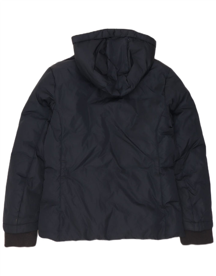 BENETTON Womens Hooded Padded Jacket UK 14 Medium Navy Blue