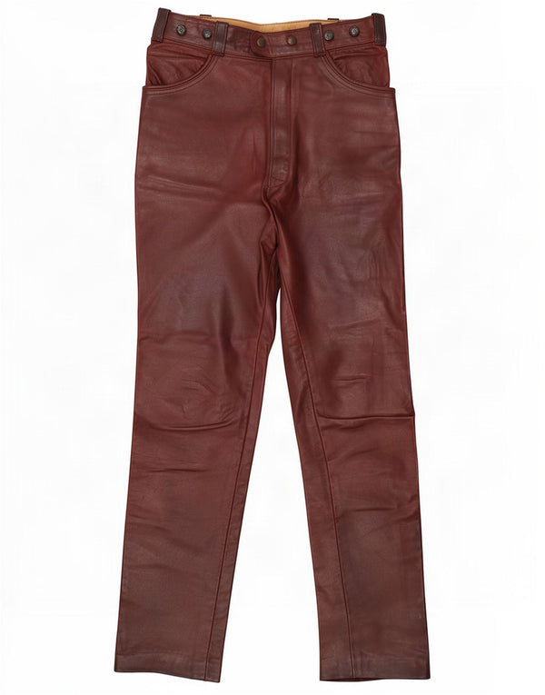Pantalones de cuero rectos vintage para mujer W28 L30 Marrón