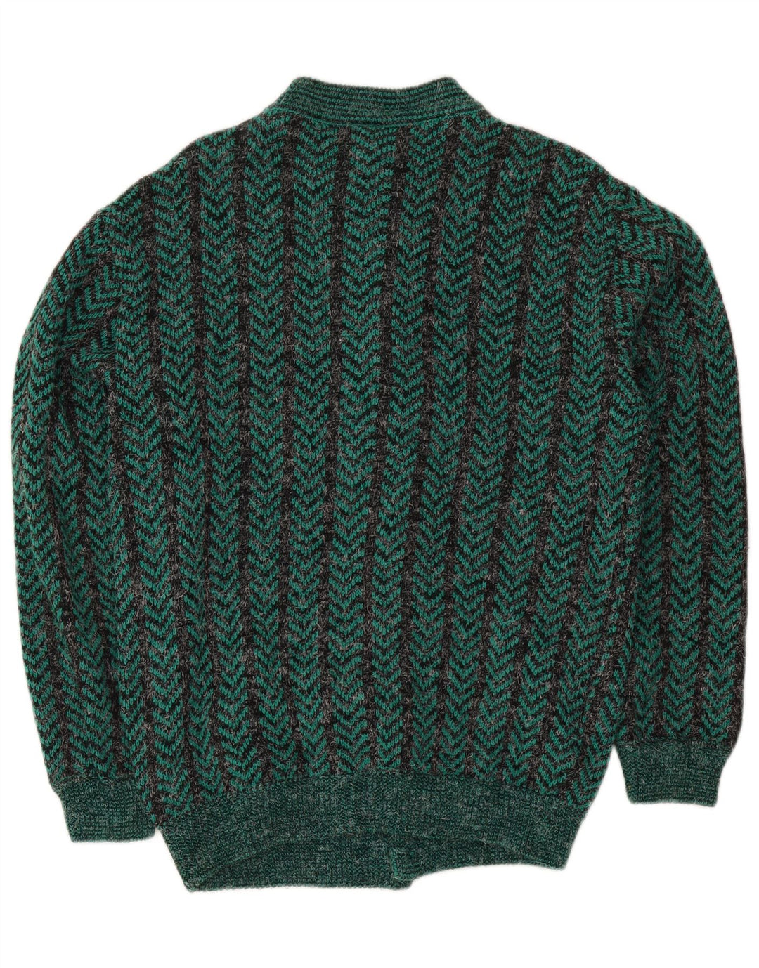 Vintage Mens Regular Fit Cardigan Sweater Medium Green Chevron Acrylic