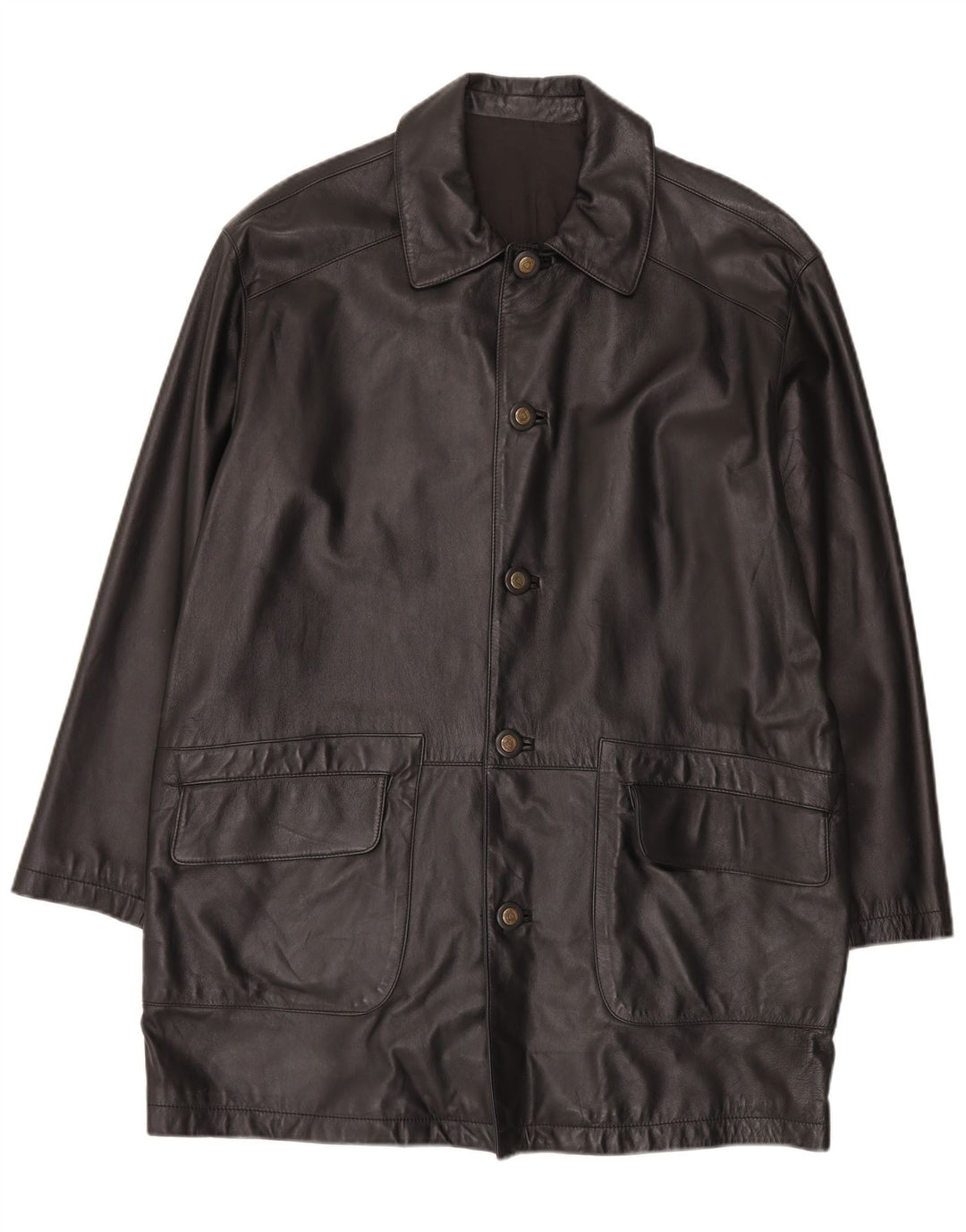 Vintage hombres cuero abrigo IT 50 grande negro