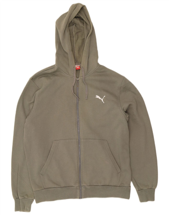 Suéter masculino PUMA com capuz e zíper gráfico grande algodão cáqui