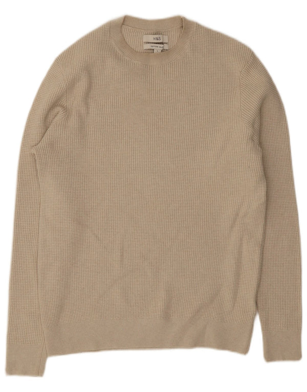 Maglione maglione girocollo da uomo Marks & Spencer piccolo poliestere beige