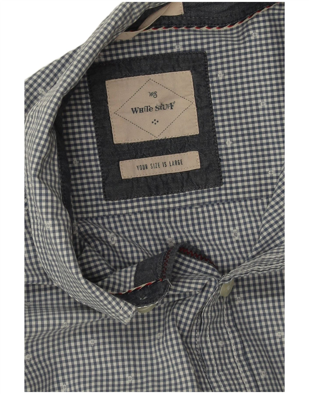 White Stuff Herren-Hemd mit klassischer Passform, groß, blaues Gingham-Baumwolle