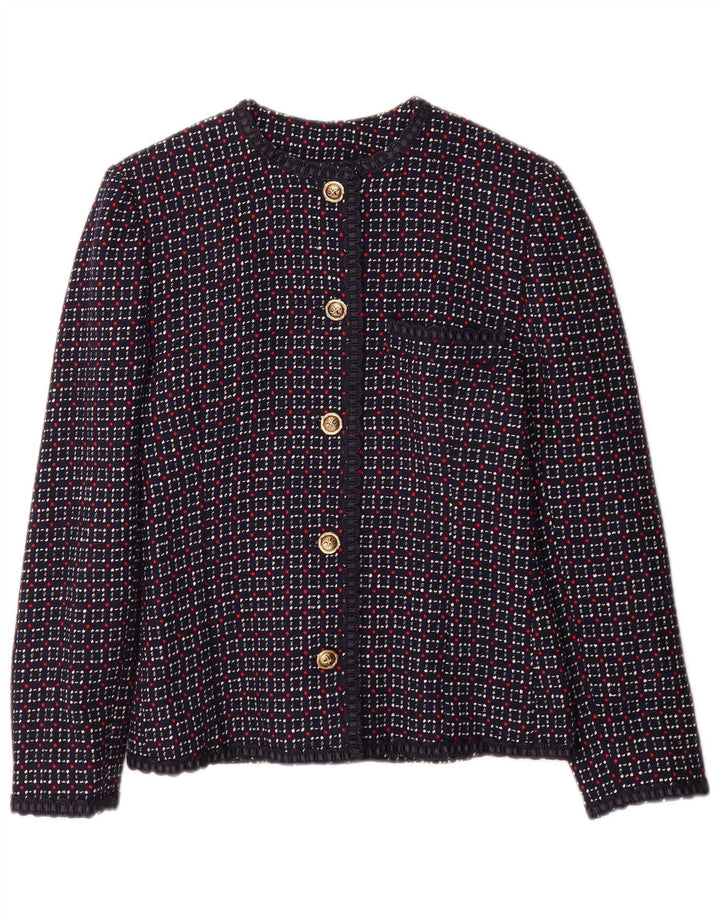 Vintage Womens 5 Button Blazer Jacket UK 10 Small Navy Blue Check