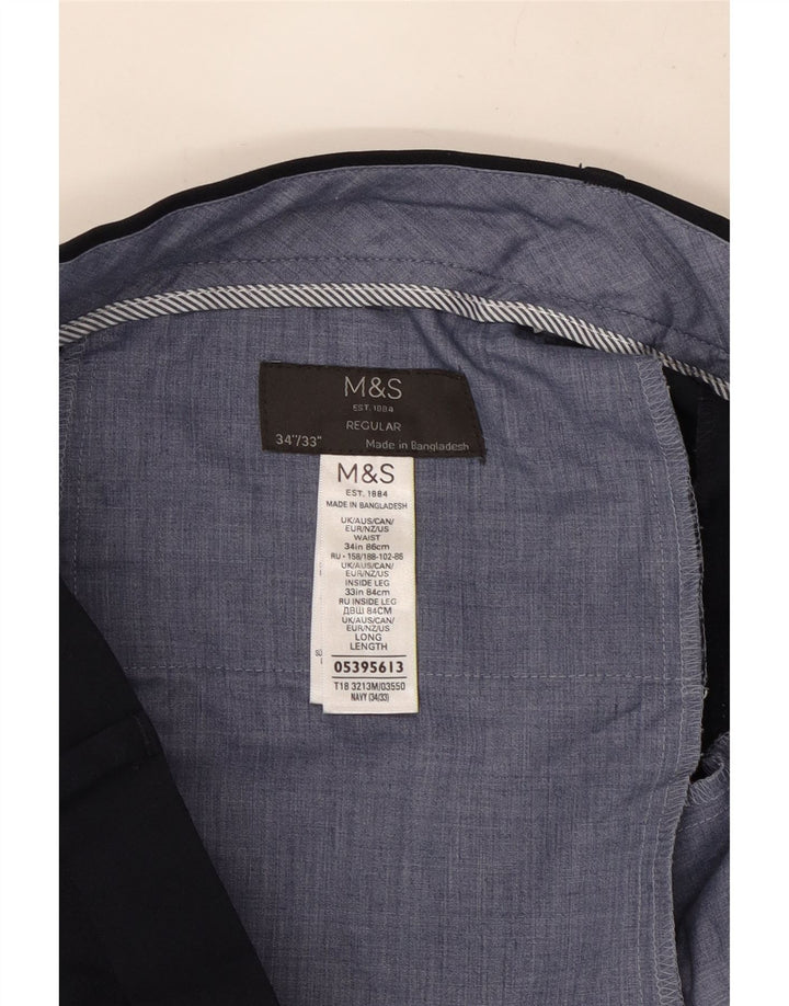 Marks & Spencer Herre Straight Regular Suit Bukser W34 L33 Navy Blue