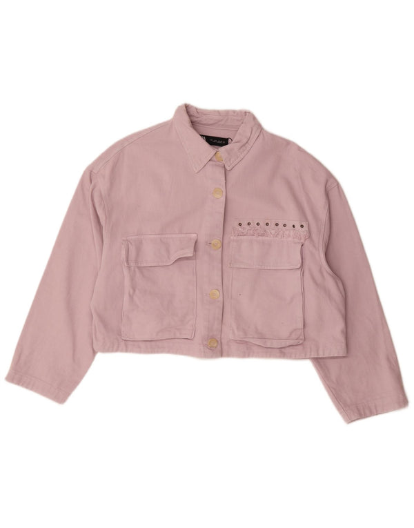 Zara Womens Crop Oversized denimjakke UK 16 Large Pink Cotton