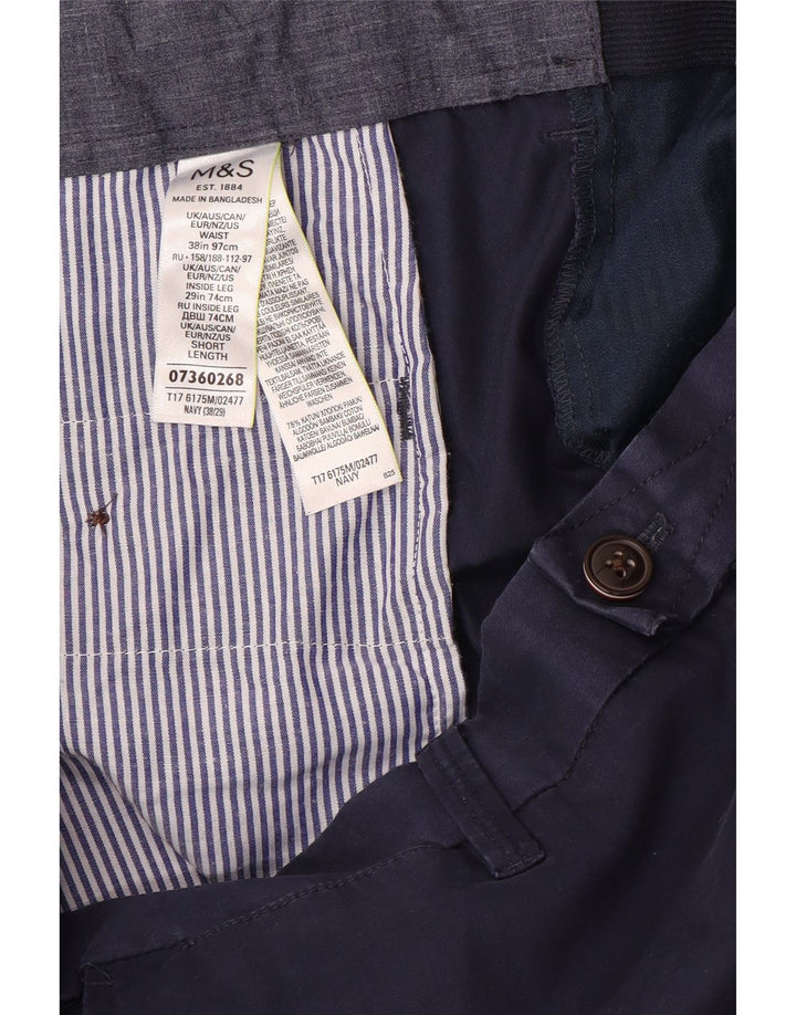 MARKS & SPENCER Pantaloni da abito da uomo blu Harbour W38 L29 Blu navy