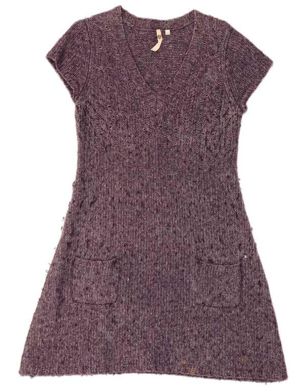 White Stuff Womens Short Sleeves Jumper Dress UK 14 Medium Purple Flecked