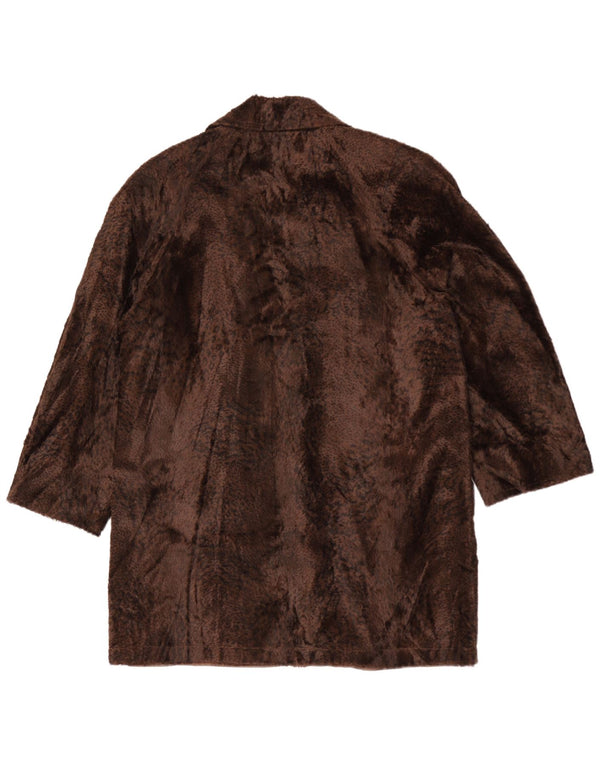 Vintage Dame imiteret Pels Overfrakke UK 16 Large Brown Animal Print