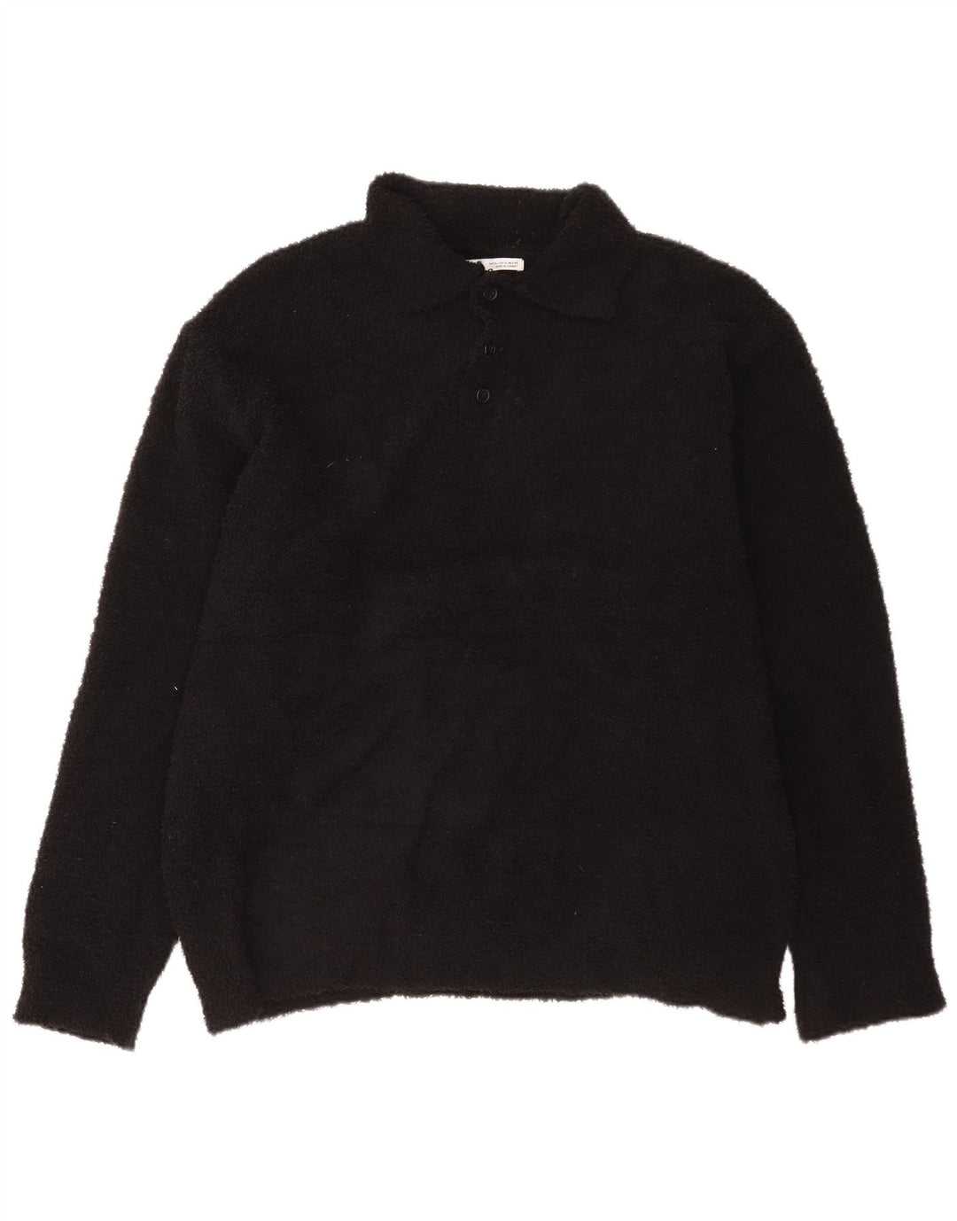 Zara Mens Polo Neck Fleece Jumper XL Black Polyester