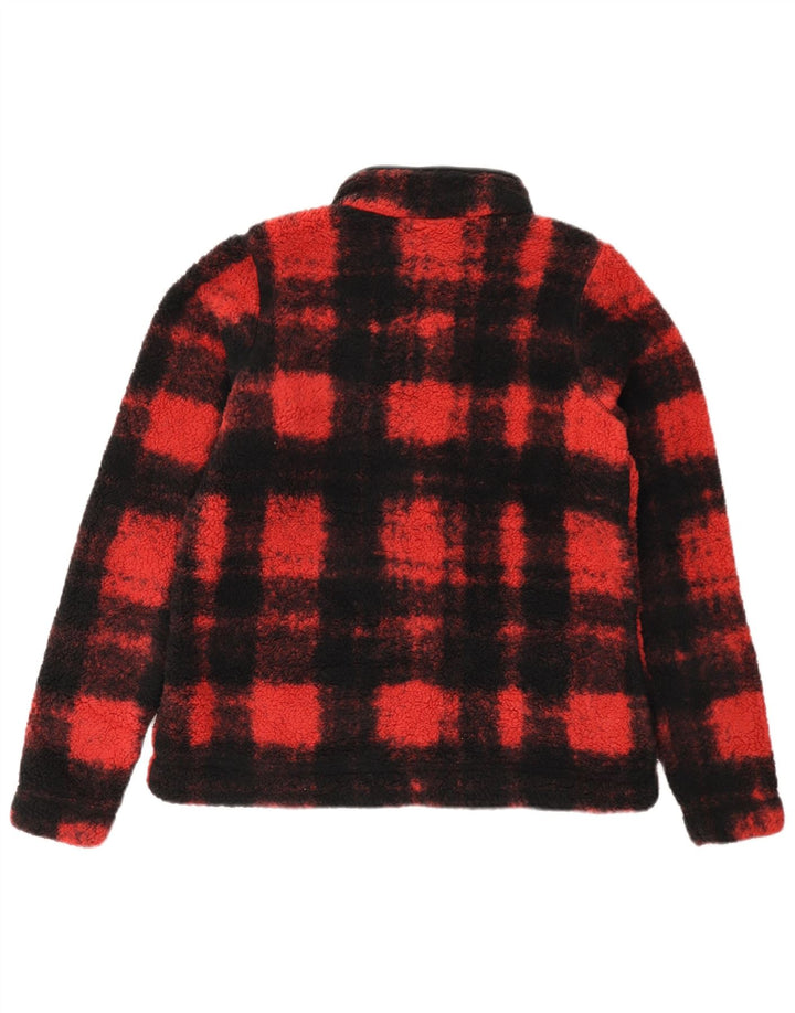 COLUMBIA Womens Zip Neck Fleece Jumper UK 14 Medium Red Check Polyester