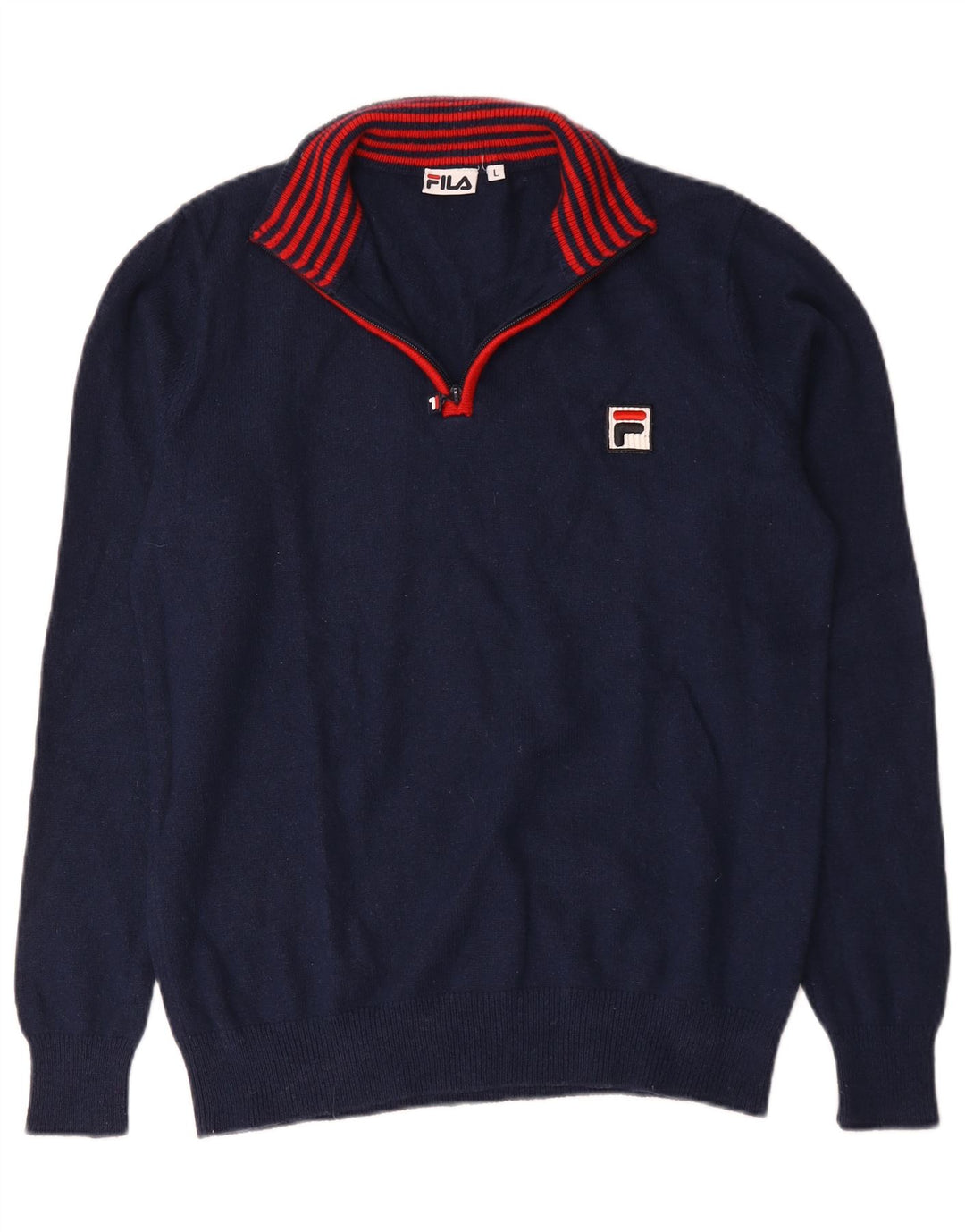 Fila Mens Zip Neck Jumper Sweater Large Navy Blue Nylon