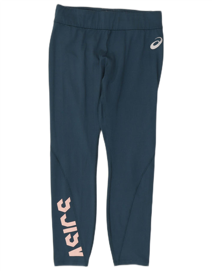 ASICS Womens Graphic Crop Tracksuit Trousers UK 12 Medium  Navy Blue