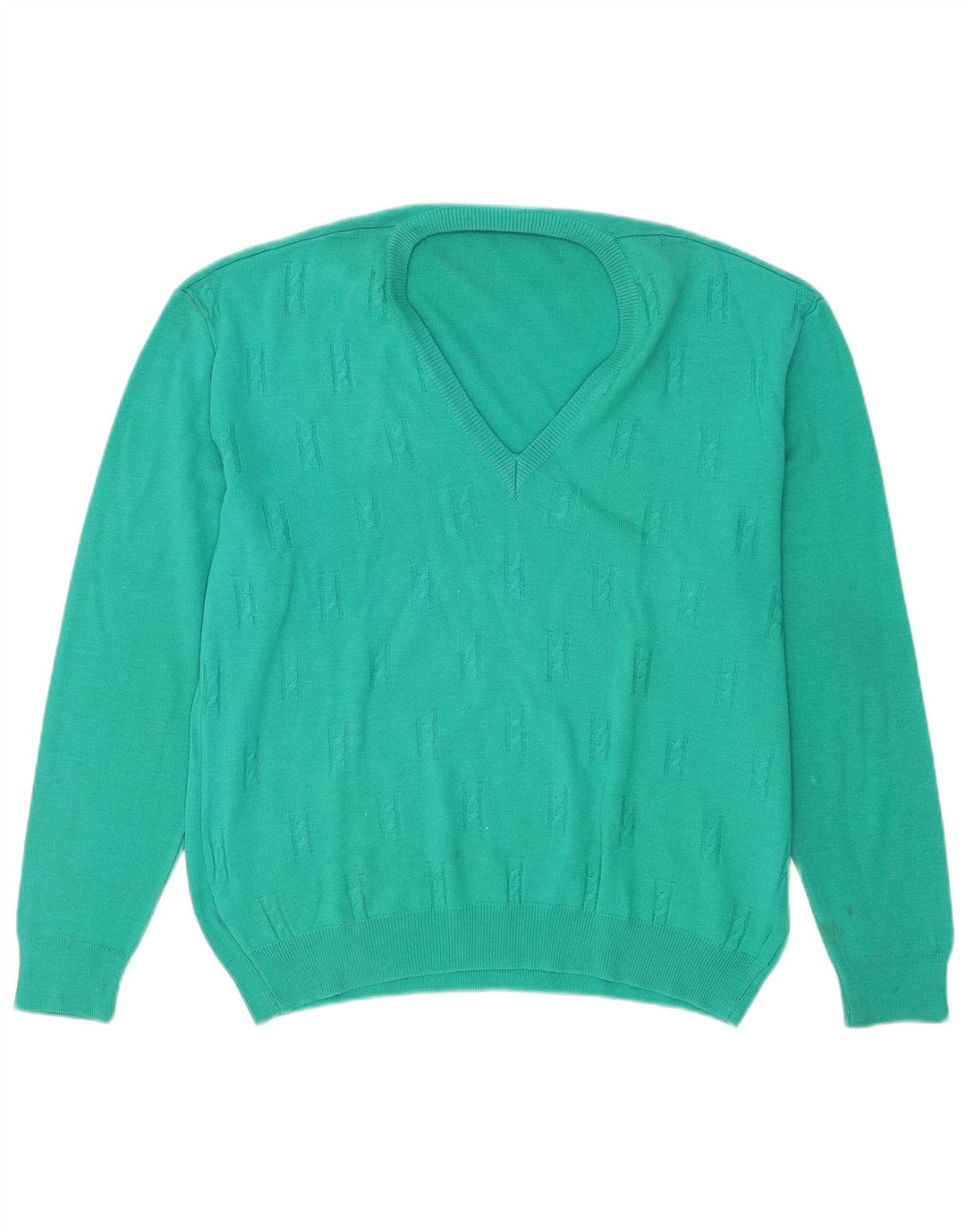 Vintage Mens V-Neck Jumper Sweater Large Turquoise Wool