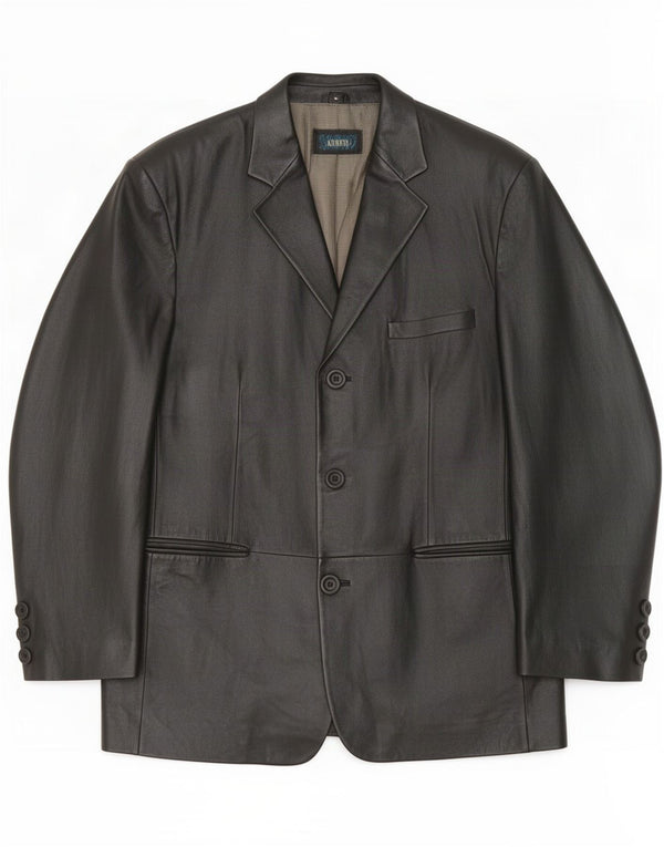 Kartel Chaqueta tipo blazer de cuero con 3 botones para hombre UK 40 Large Black