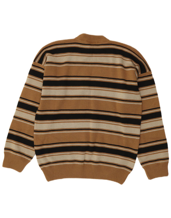 Męski sweter z okrągłym dekoltem w stylu vintage IT 54 XL w brązowe paski