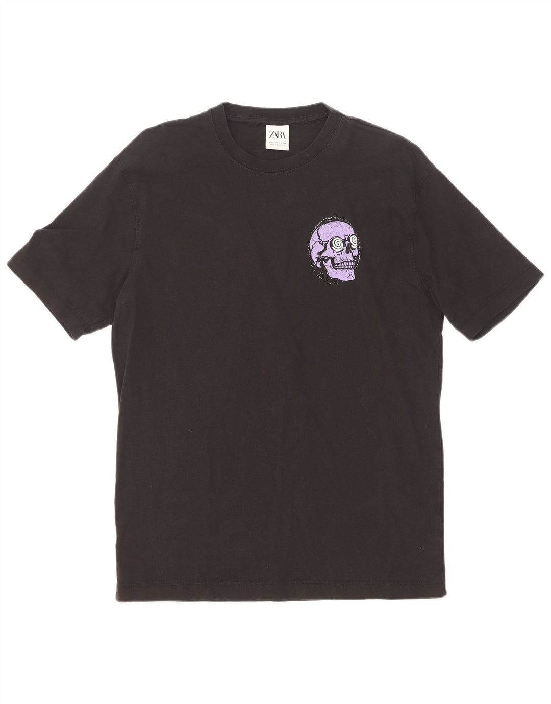 Zara Mens Graphic T-Shirt Top Small Black Cotton