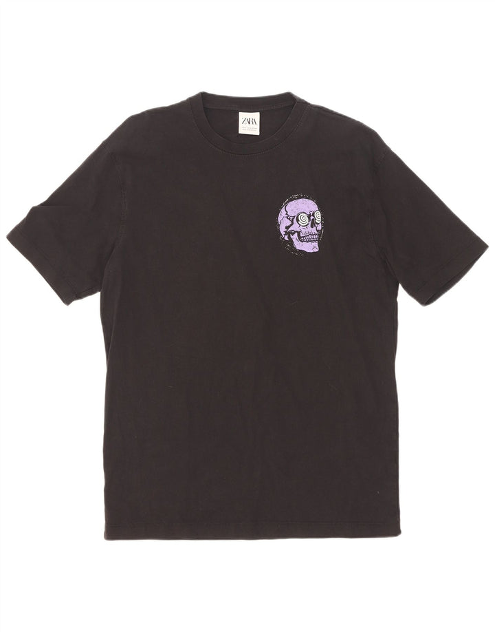 Zara Mens Graphic T-Shirt Top Small Black Cotton