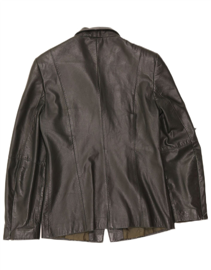 Oui Womens 3 Button Leather Blazer Jacket UK 10 Small Khaki Leather