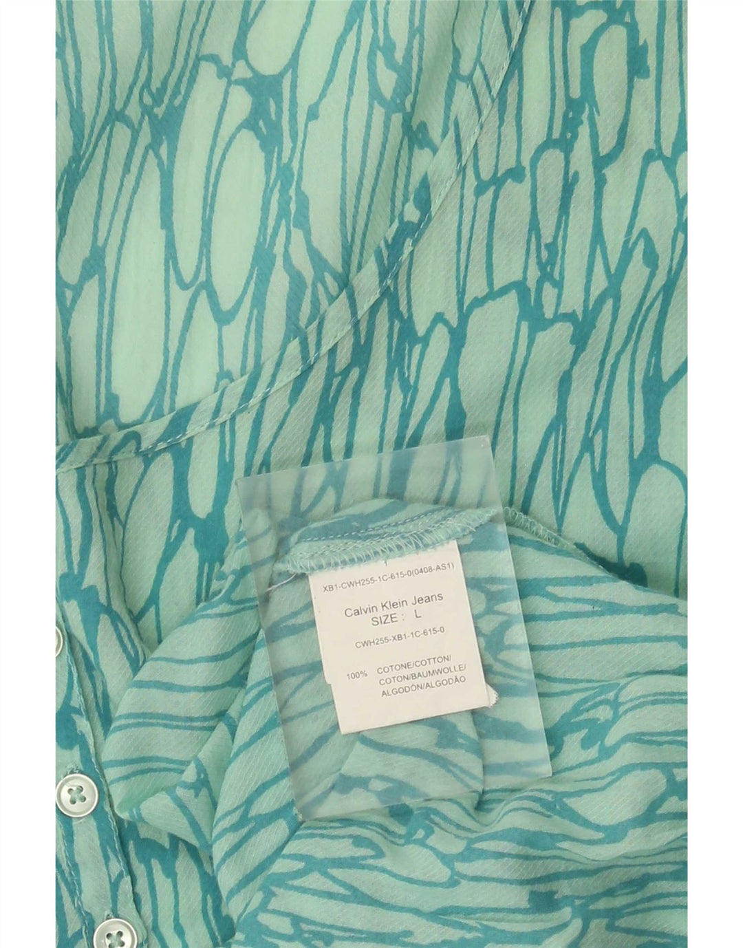 Calvin Klein Jeans Haut chemisier à motif abstrait pour femme UK 16 Large Vert