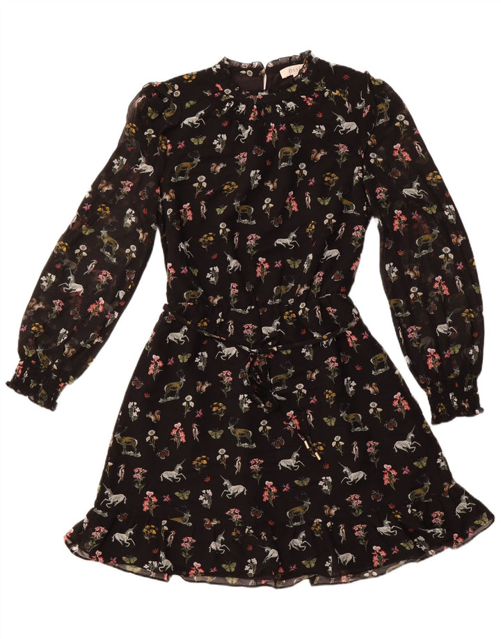 OASIS Womens Long Sleeve A-Line Dress UK 12 Medium Black Floral Polyester