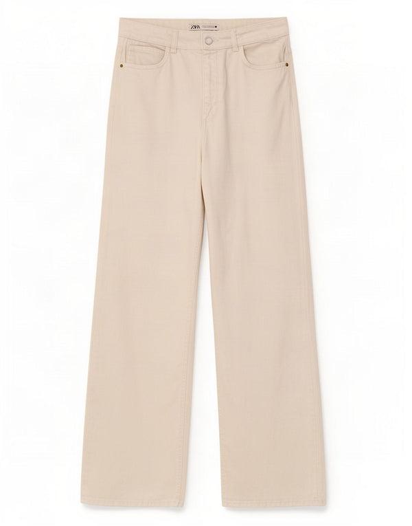 Zara Vaqueros De Pierna Ancha De Tiro Alto Para Mujer EU 40 Medium W30 L29 Blanco