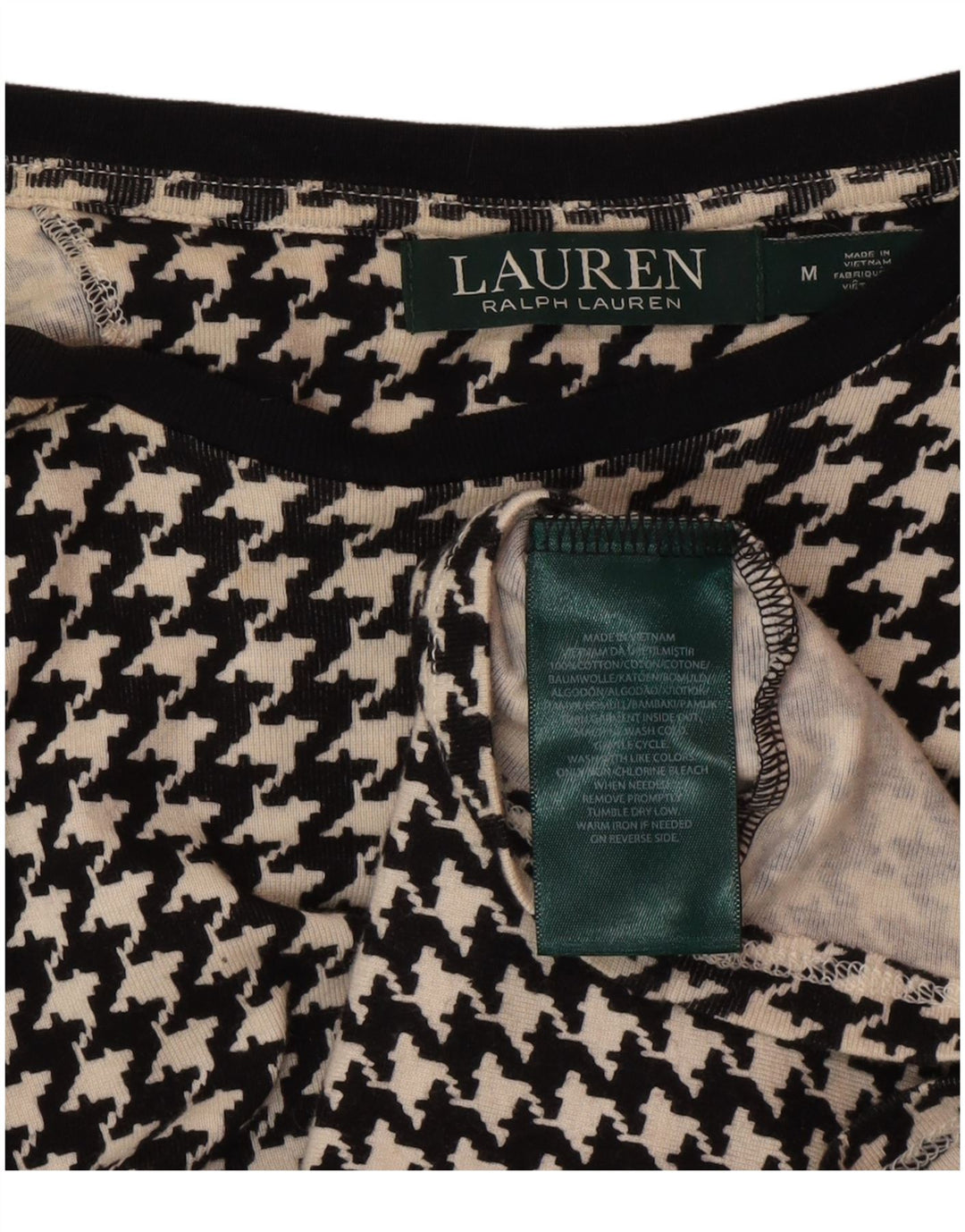 Ralph Lauren Damen-Blusenoberteil UK 12 Mittelschwarze Hahnentritt-Baumwolle