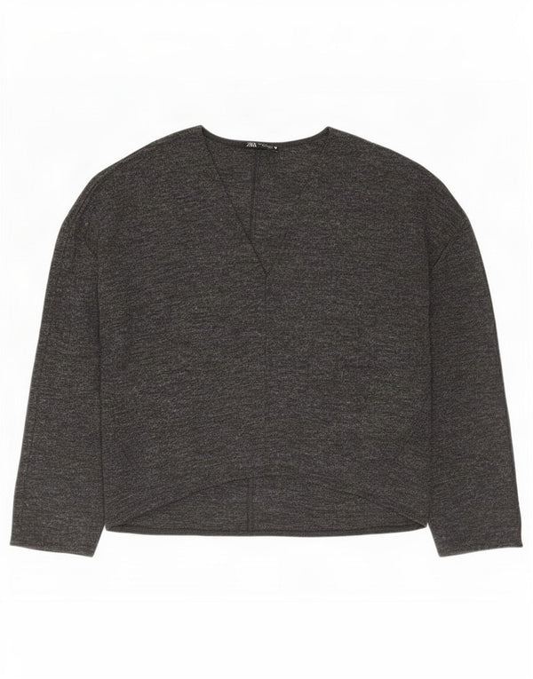 Blusa oversized feminina Zara UK 10 poliéster manchado cinza pequeno