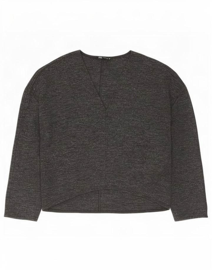 Blusa oversized feminina Zara UK 10 poliéster manchado cinza pequeno