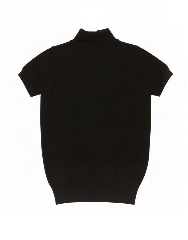 Zara Womens Short Sleeve Roll Neck Jumper Sweater UK 12 Medium Black Cotton
