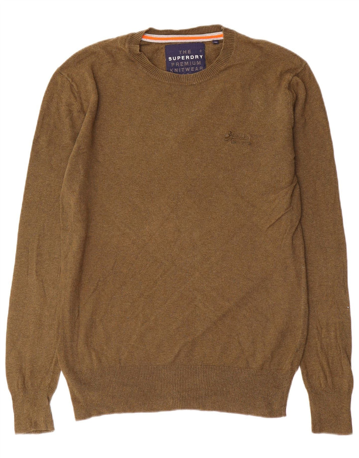 Superdry Mens Crew Neck Jumper Sweater Small Khaki Cotton