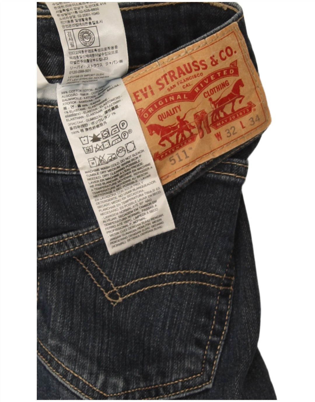 Levi's Herre 511 Slim Jeans W32 L34 Marineblå Bomuld