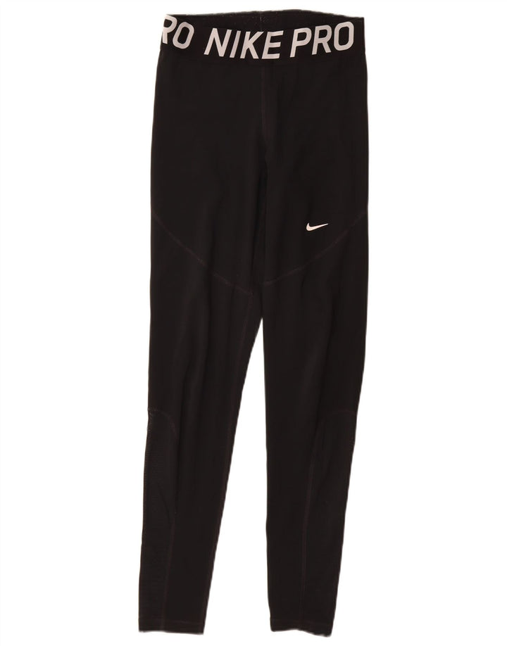 NIKE Womens Dri Fit Graphic Leggings UK 12 Medium  Black Polyester